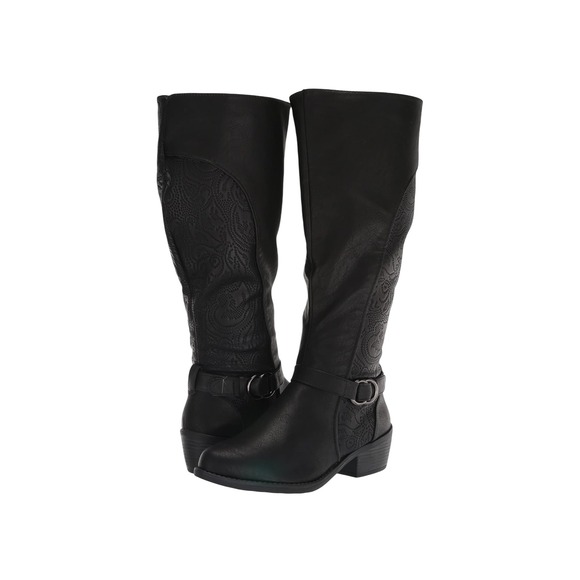 easy street Shoes - Easy Street Women Luella Plus Knee High Black Embossed Boot Sz 6.5 WIDE CALF NWT